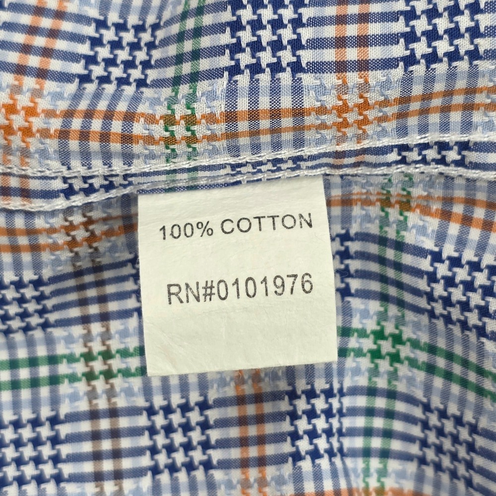 Inserch Icon Button Down Shirt‎ Mens Blue Orange Plaid Jacquard Cotton 2XL - Picture 6 of 8